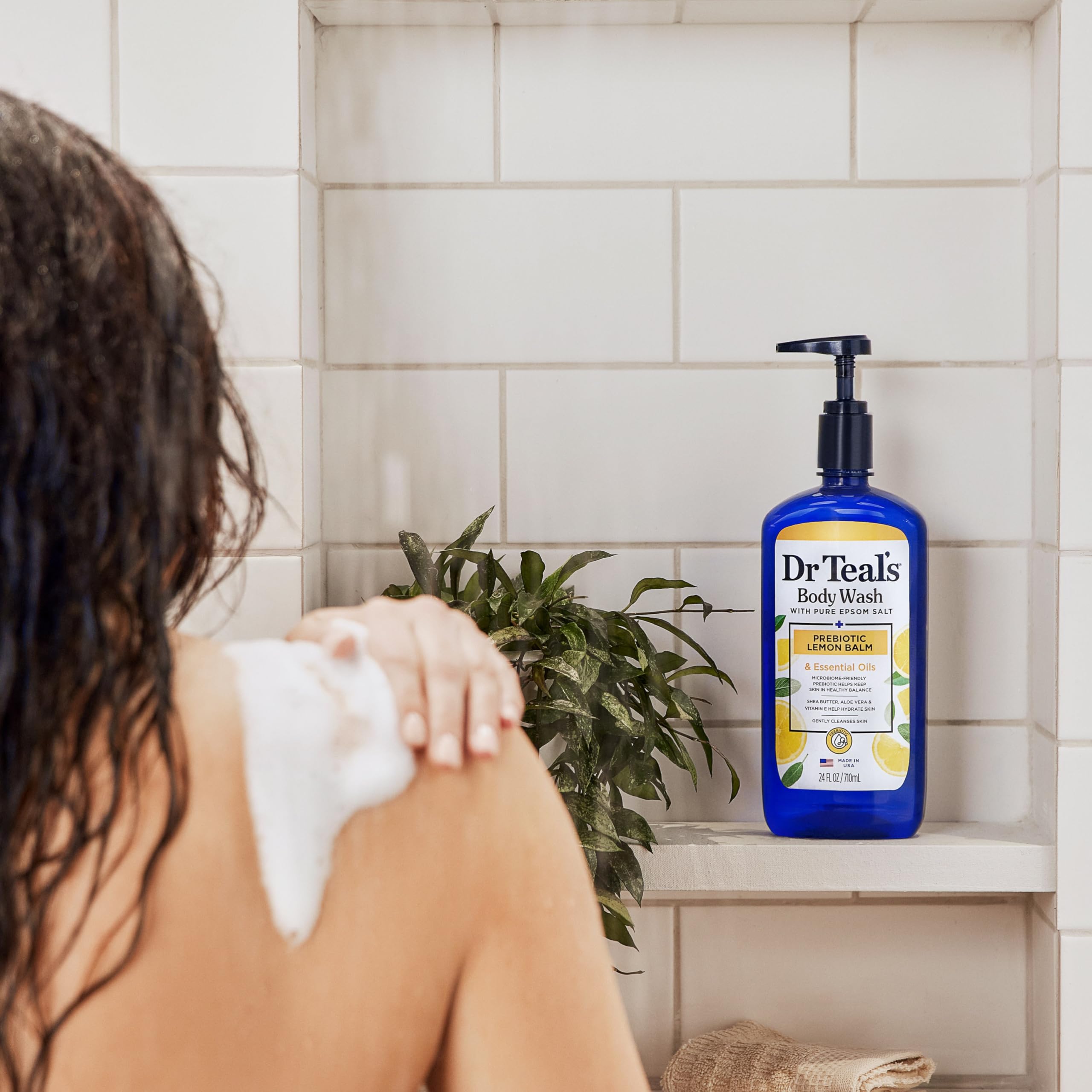 Dr Teal's Body Wash with Pure Epsom Salt, with Prebiotic Lemon Balm & Sage, 24 fl oz (Pack of 4)